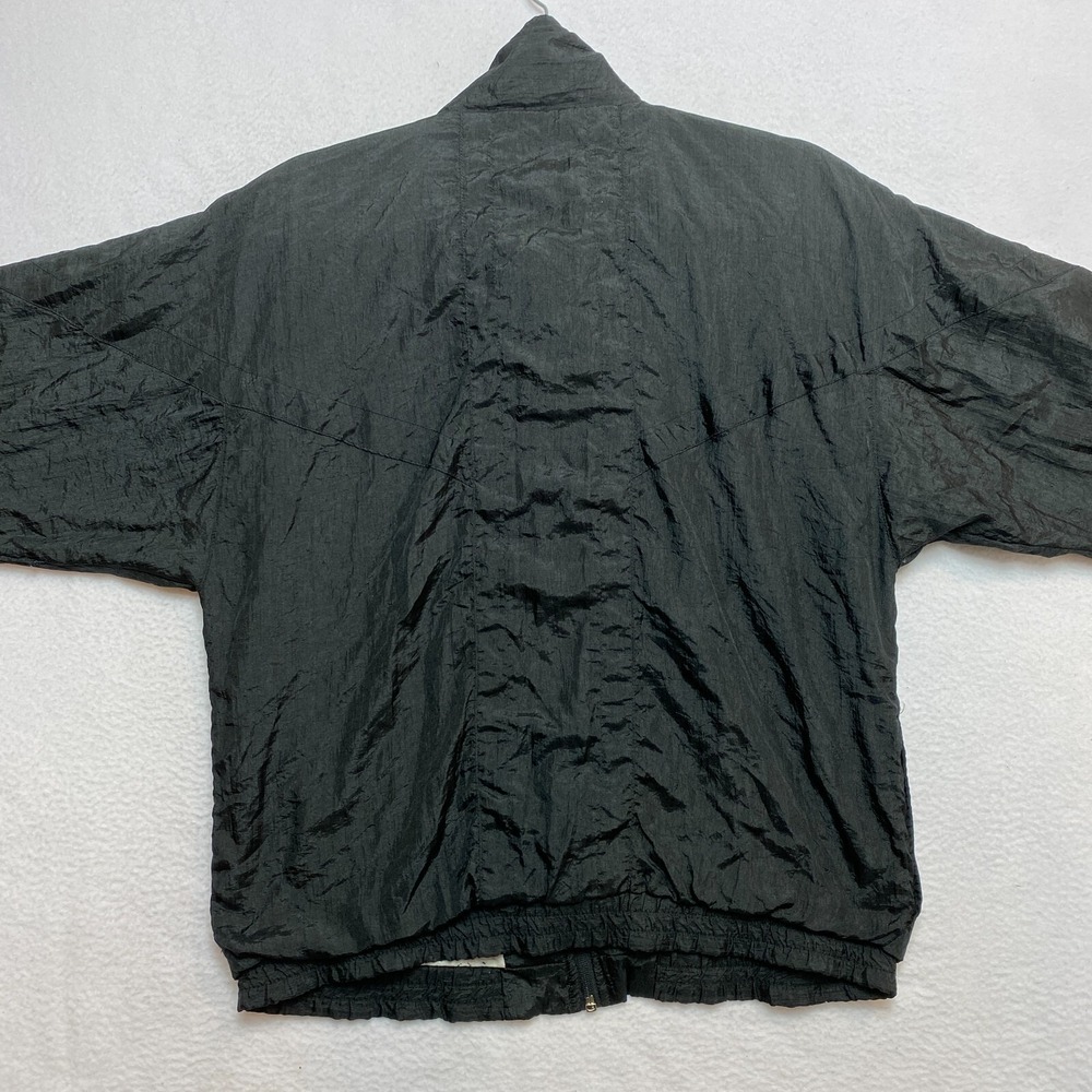 VINTAGE Perry Ellis Track Jacket Mens M Black Nylon Full Zip Windbreaker 80s - Picture 10 of 14